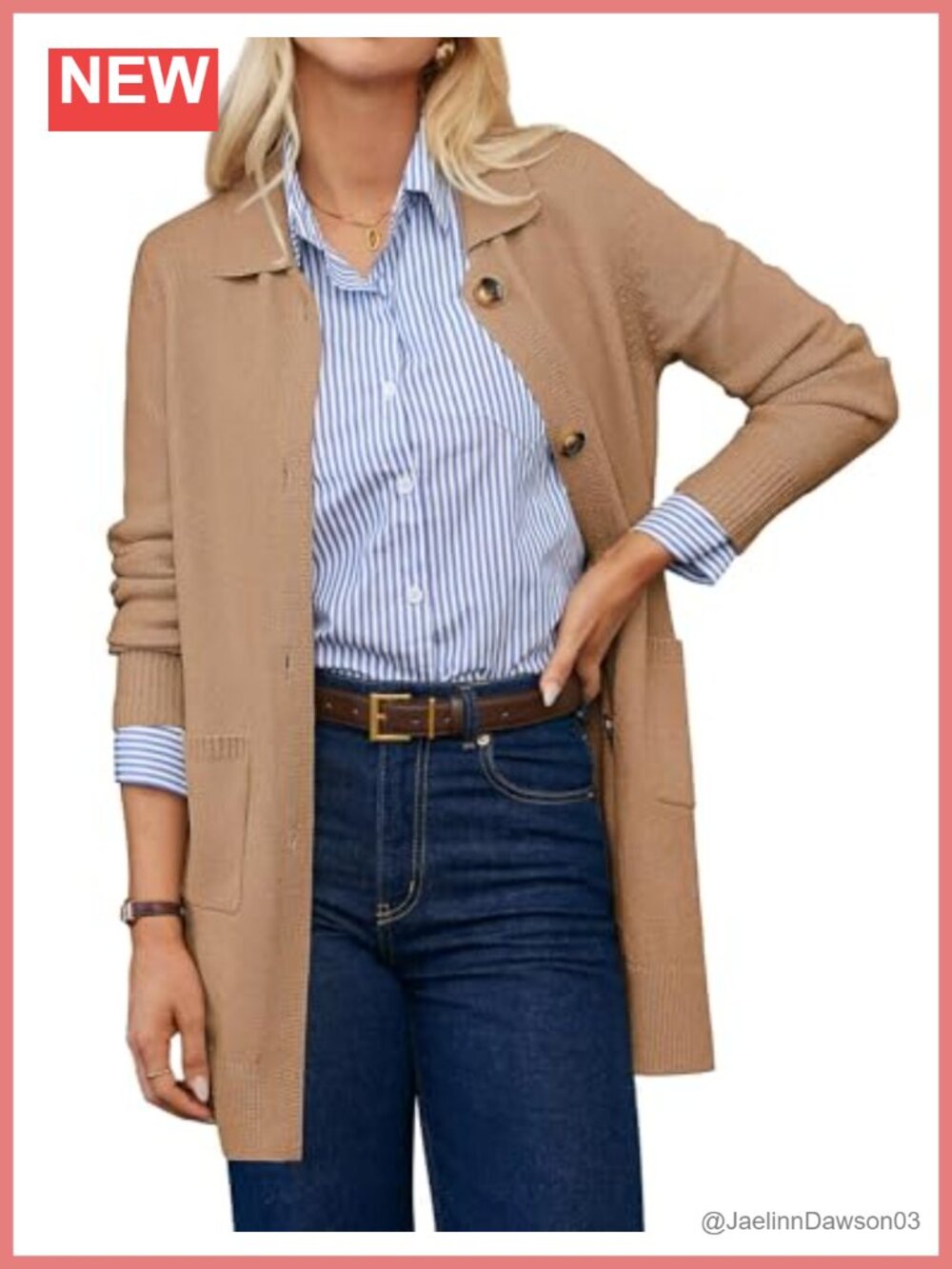 Long Cardigan Sweater Women Button Collar Pockets Business Casual Fall